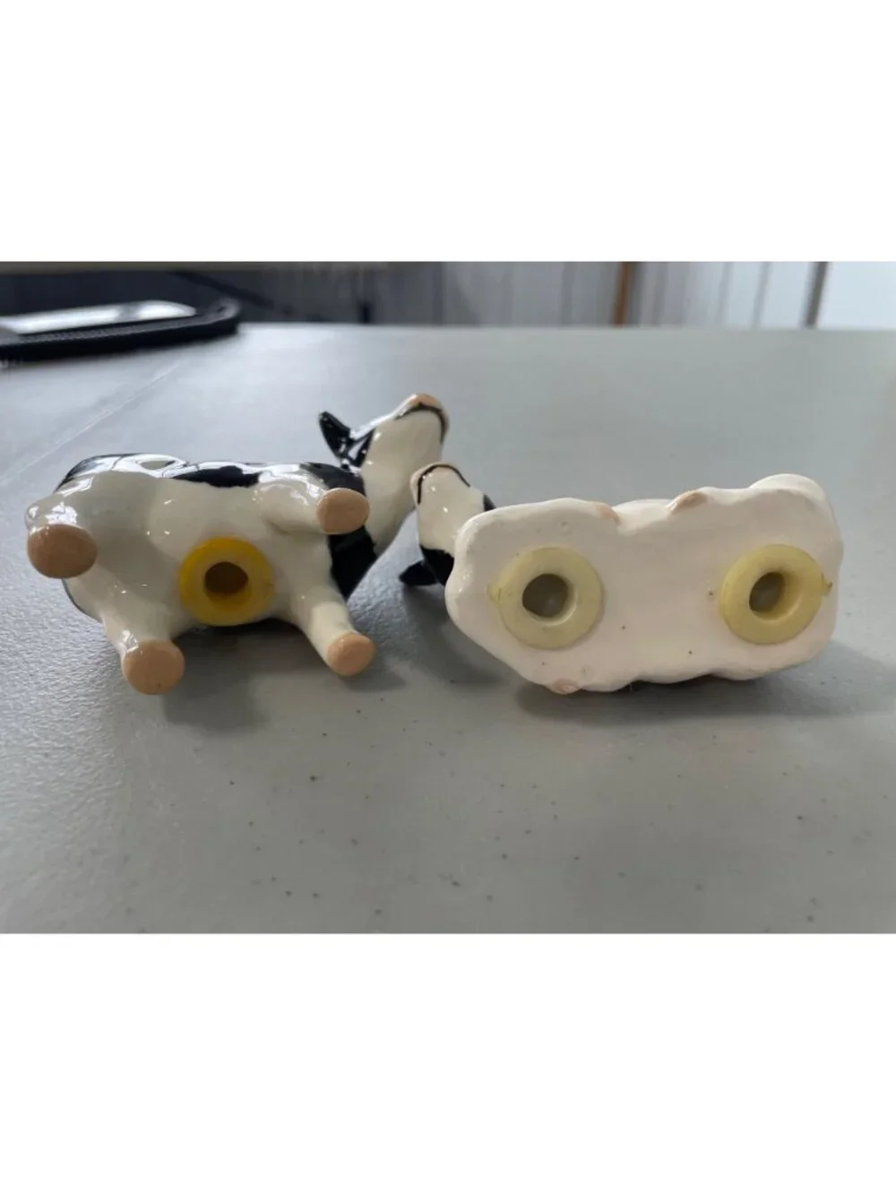 Vintage Cow Ceramic Salt & Pepper Shaker Set Black White Cow Figurines Farmhouse